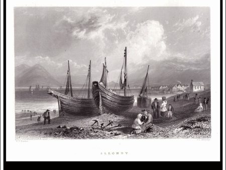 Allonby, Cumberland, England. Antique Print, Steel Engraving 1840. Sale