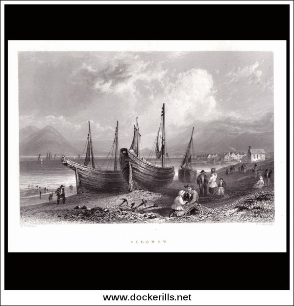 Allonby, Cumberland, England. Antique Print, Steel Engraving 1840. Sale