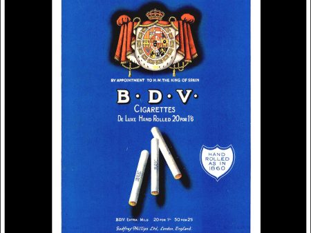 B.D.V. Cigarettes. Original Vintage Advert From January 30th, 1924. Discount