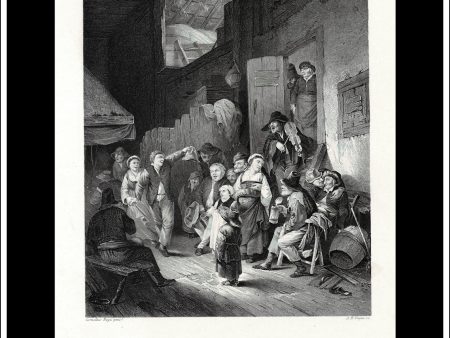 A Village Inn, Cornelius Bega, Antique Print, Steel Engraving c. 1845. on Sale