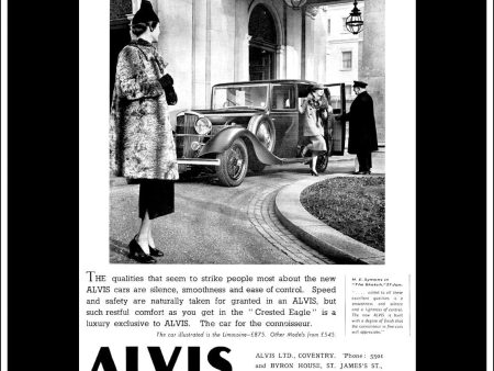 Alvis Limousine. Original Vintage Advert From March 3rd 1937. Supply