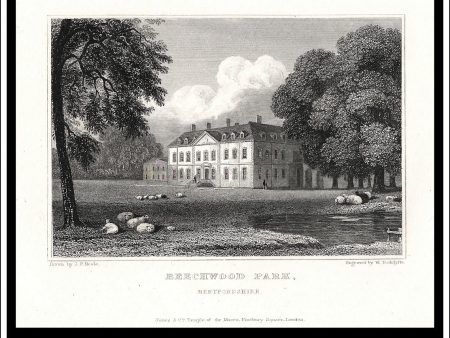 Beechwood Park, Hertfordshire, England. Antique Print, Steel Engraving 1847. Cheap