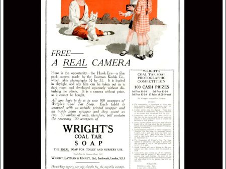 Wright s Coal Tar Soap. Free Kodak Camera (Hawk-Eye). Original Vintage Advert From, May 24th, 1924. Online Hot Sale