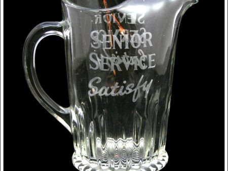 Vintage Senior Service Advertising Glass Jug. Senior Service Satisfy. White Writing. For Cheap