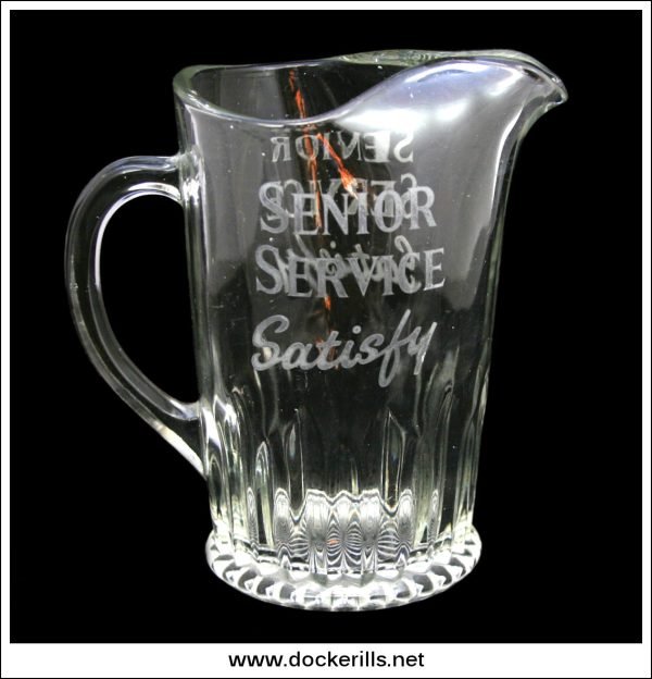 Vintage Senior Service Advertising Glass Jug. Senior Service Satisfy. White Writing. For Cheap