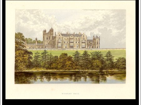 Worsley Hall, Near Manchester, Lancashire, England. Antique Print, Chromoxylograph 1880. For Sale