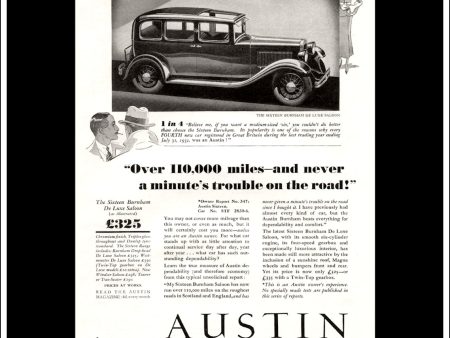 Austin  16  Sixteen Burnham De Luxe Saloon. Original Vintage Advert From February 24th 1932. Hot on Sale