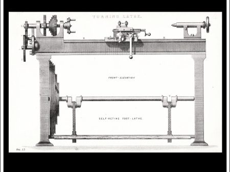 Turning Lathe. Antique Print, Lithograph c. 1880. For Sale