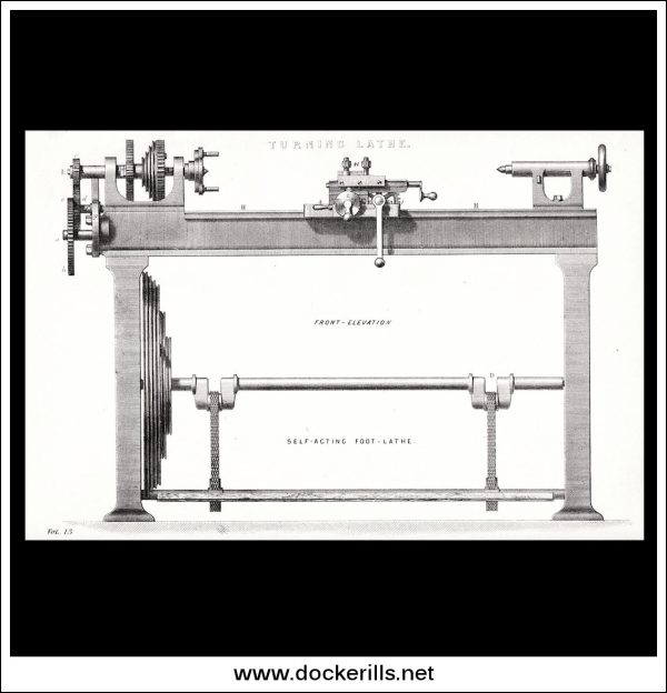 Turning Lathe. Antique Print, Lithograph c. 1880. For Sale