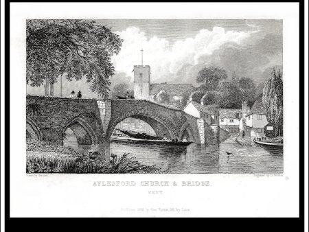 Aylesford Church & Bridge, Kent, England. Antique Print, Steel Engraving 1829. Online