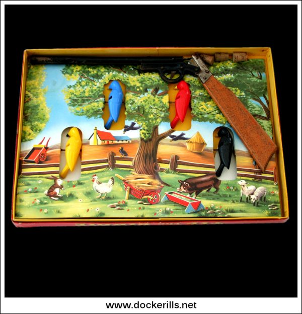 Tip The Birdie Shooting Game, Louis Marx & Co., Ltd. Great Britain. Vintage Shooting Game, 1950 60 s Toy. Fashion