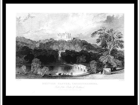 Belvoir Castle, Leicestershire, England. Antique Print, Steel Engraving 1844. Hot on Sale