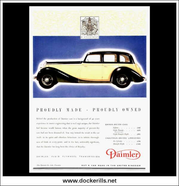 Daimler Cars. Original Vintage Advert From May 19th, 1937. Discount