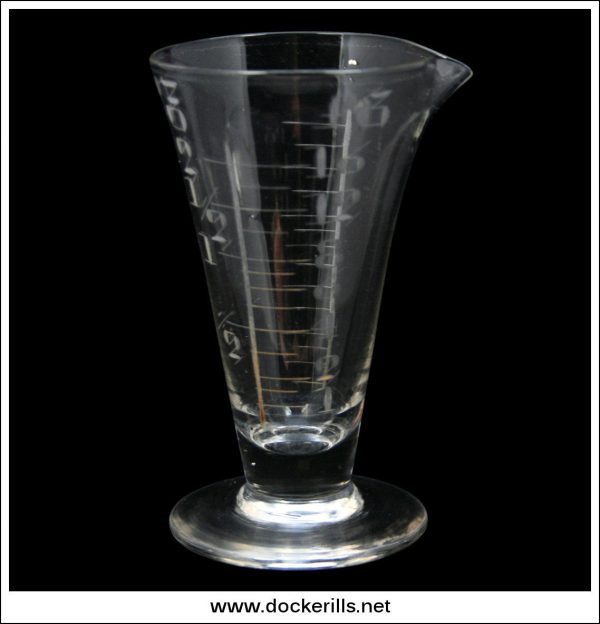 Victorian   Antique Hand Blown & Engraved Graduated Glass Apothecary Measure. - 4.00 Inches High. on Sale