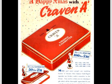 Craven  A  Cigarettes. Original Vintage Christmas Advert From December 13th, 1939. For Cheap