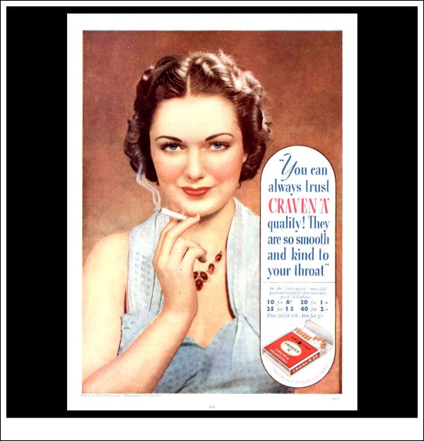 Craven  A  Cigarettes. Original Vintage Advert From October 19th, 1938. Online Hot Sale