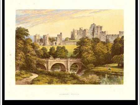 Alnwick Castle, Alnwick, Northumberland, England. Antique Print, Chromoxylograph 1880. Discount