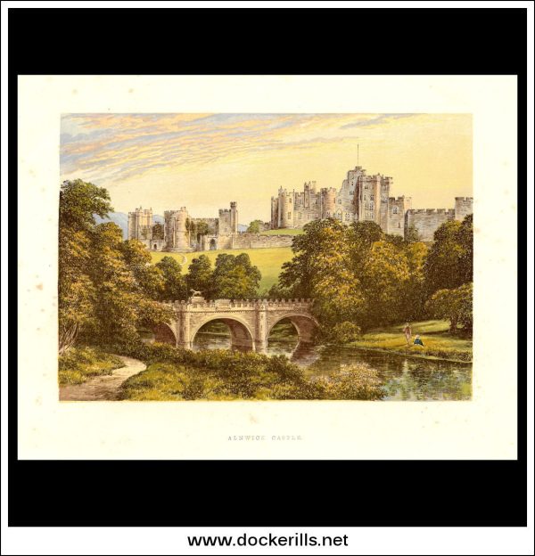 Alnwick Castle, Alnwick, Northumberland, England. Antique Print, Chromoxylograph 1880. Discount