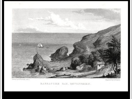 Babbacombe Bay, Devonshire, England. Antique Print, Steel Engraving c. 1840. For Sale