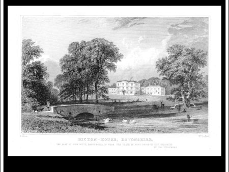 Bicton House, Devonshire, England. Antique Print, Steel Engraving c. 1830. Supply