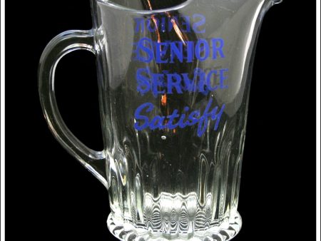 Vintage Senior Service Advertising Glass Jug. Senior Service Satisfy. Blue Writing. Hot on Sale