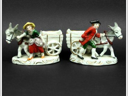 Pair Of Antique Fairings. Boy And Girl with Donkey Carts. For Sale