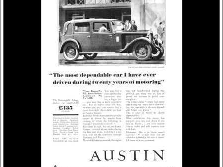 Austin  16  Sixteen Beaconsfield Fabric Saloon. Original Vintage Advert From March 28th 1931 Online Sale