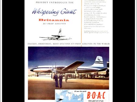 BOAC Britannia Jet-Prop Airliner. Original Vintage Advert From March 23rd, 1957. Supply