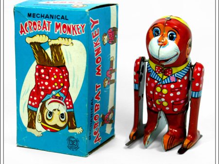 Acrobat Monkey. Vintage Tin Plate Clockwork Novelty Toy, Yanoman, Japan. Online Sale