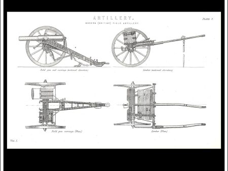 Artillery. Modern (British) Field Artillery. Antique Print, Lithograph c. 1875. Hot on Sale