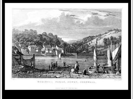 Bodinnoc Ferry, Fowey, Cornwall, England. Antique Print, Steel Engraving c. 1830. on Sale