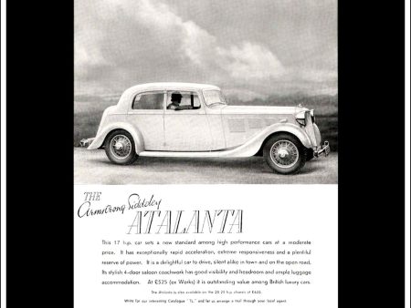 Armstrong Siddeley 17 h.p. Atalanta Saloon. Original Vintage Advert From April 7th, 1937. Cheap