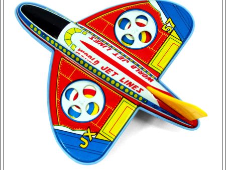 World Jet Airlines Aeroplane. Vintage Tin Plate Novelty Toy, Saito, Japan. JX 57 RED YELLOW Discount