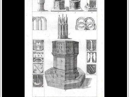 Architecture, Fonts. Antique Print, Copper Plate Engraving 1787. Sale