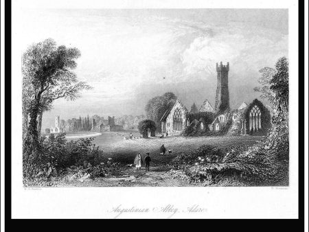 Augustinian Abbey, Adare, Co. Limerick, Ireland. Antique Print, Steel Engraving 1840. Online Hot Sale