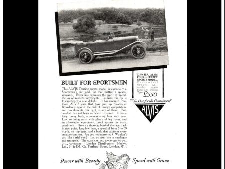 Alvis 12-40 h.p Four Seater Sports Model. Original Vintage Advert From February 27th 1926. Supply