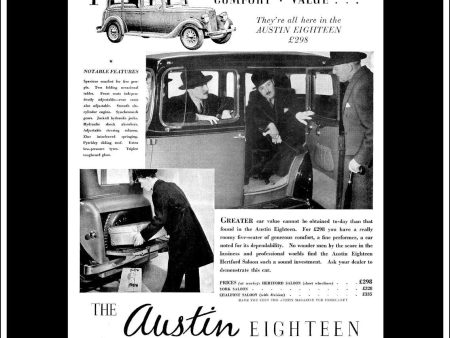 Austin  18  Eighteen. Original Vintage Advert From 4th February 1937. Online now