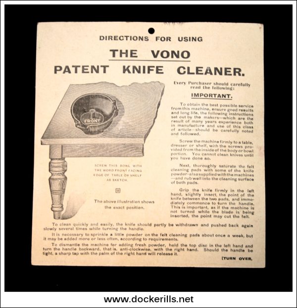 The Vono Patent Knife Cleaner No. 2. Vintage Knife cleaner And Polisher. Hot on Sale