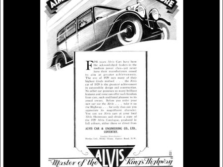 Alvis Cars. Original Vintage Advert From November 30th 1928. Sale