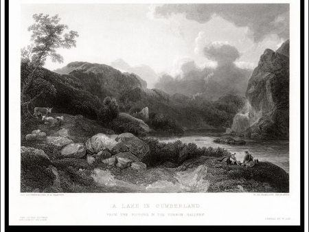 A Lake In Cumberland, J.C. Loutherbourg R.A., Antique Print, Steel Engraving c. 1875. Sale