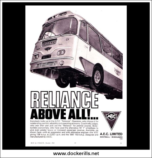 AEC Reliance Bus Coach. Original Vintage Advert From October, 1963. Discount