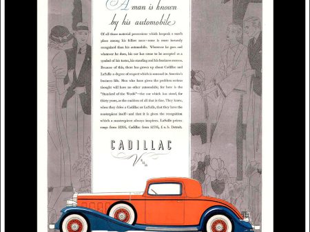 Cadillac V-8 Two Passenger Coupe. Original Vintage Art Deco Advert, 1932. Robert Fawcett. Online now