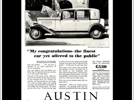 Austin  20  Twenty Whitehall Saloon. Original Vintage Advert From May 6th 1931. Online Hot Sale