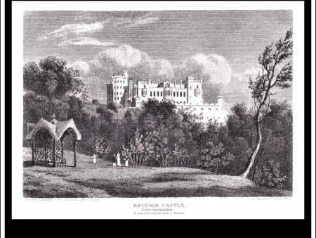 Belvoir Castle, Leicestershire, England. Antique Print, Copper Plate Engraving 1815. Fashion