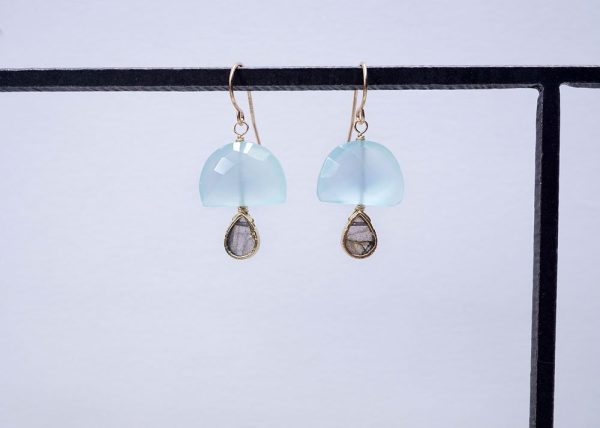 Chalcedony Half Moon with Labradorite Earring Discount