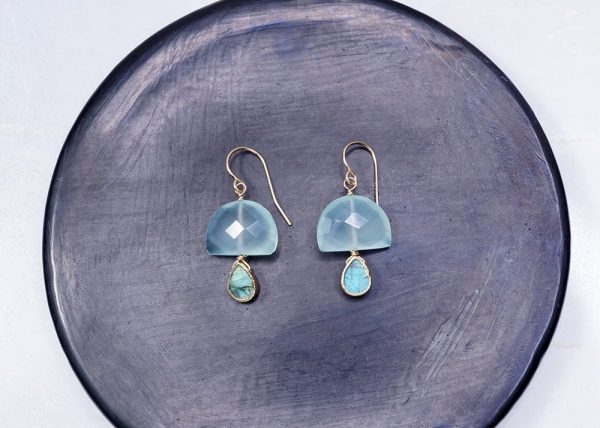 Chalcedony Half Moon with Labradorite Earring Discount