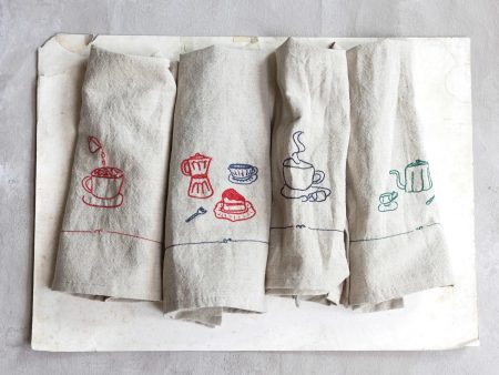 Bistro Embroidered Woven Linen & Cotton Tea Towels Online