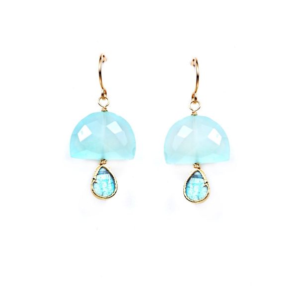 Chalcedony Half Moon with Labradorite Earring Discount