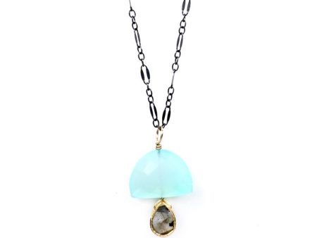 Chalcedony Half Moon with Labradorite Pendant Necklace on Sale