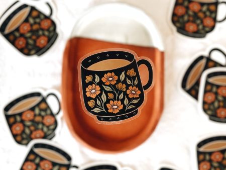 Tea Cup   Coffee Mug Floral Vinyl Sticker on Sale